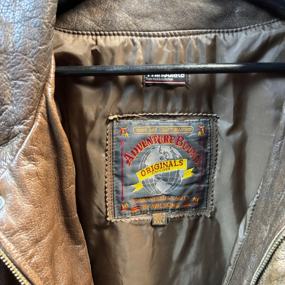 Wilsons Adventure Bound Leather Bomber Jacket Brown Thinsulate XXLT Aviator - Picture 4 of 7